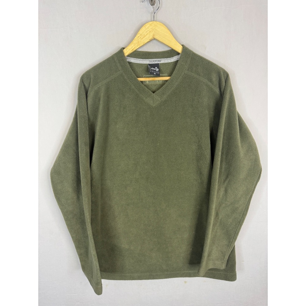 Levis SilverTab Vintage‎ Mens M V-Neck Fleece Pullover Sweater Olive Green